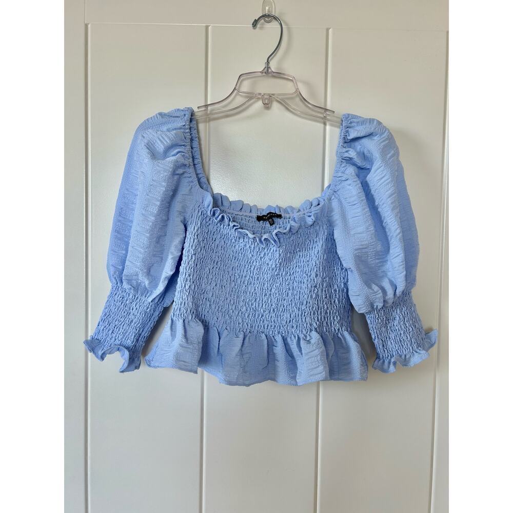 En Saison Periwinkle Blue Smocked Crop Top Size XS